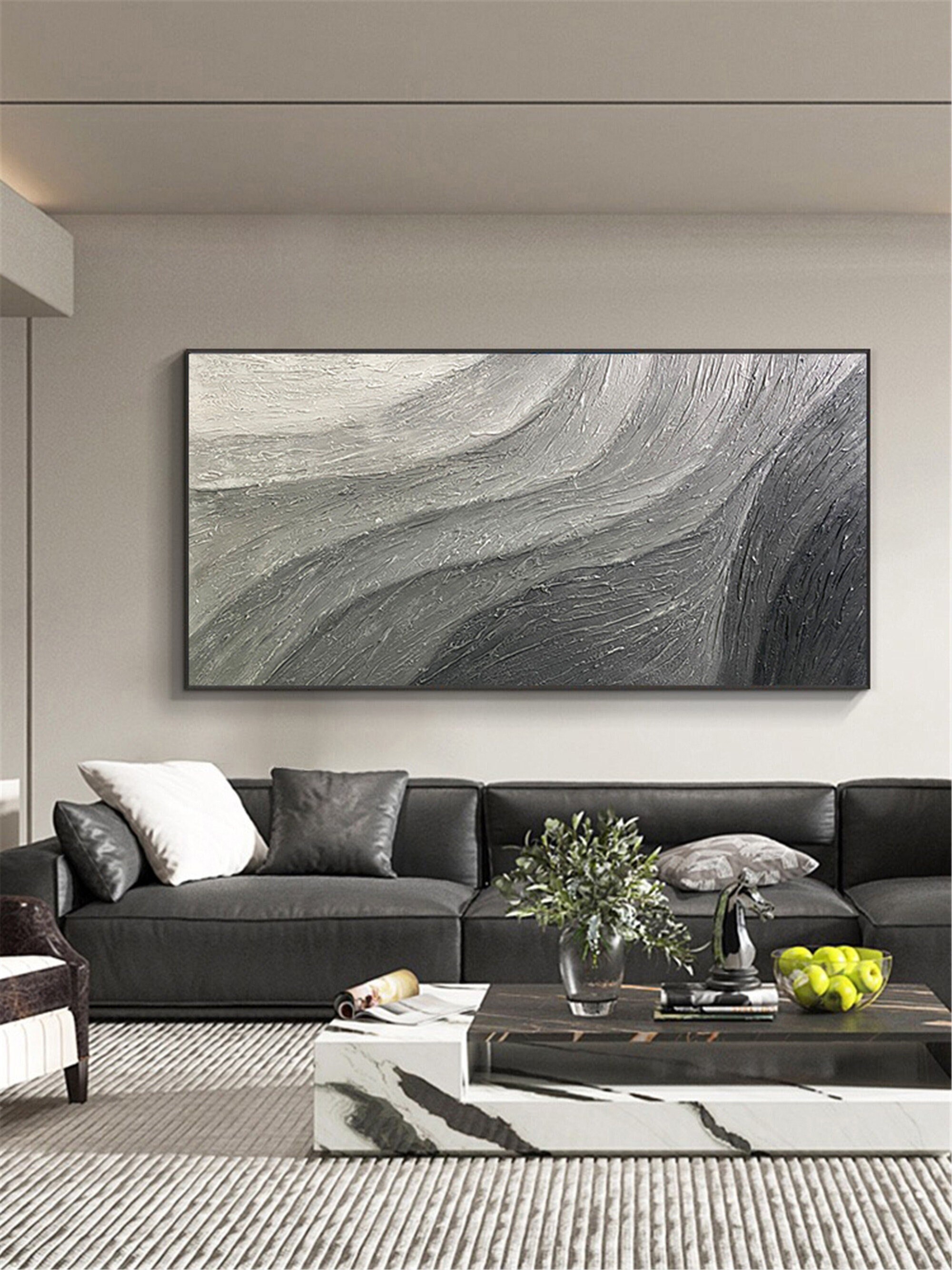 Large Abstract Texture Art Framed Canvas Painting 3D Modern Minimalist