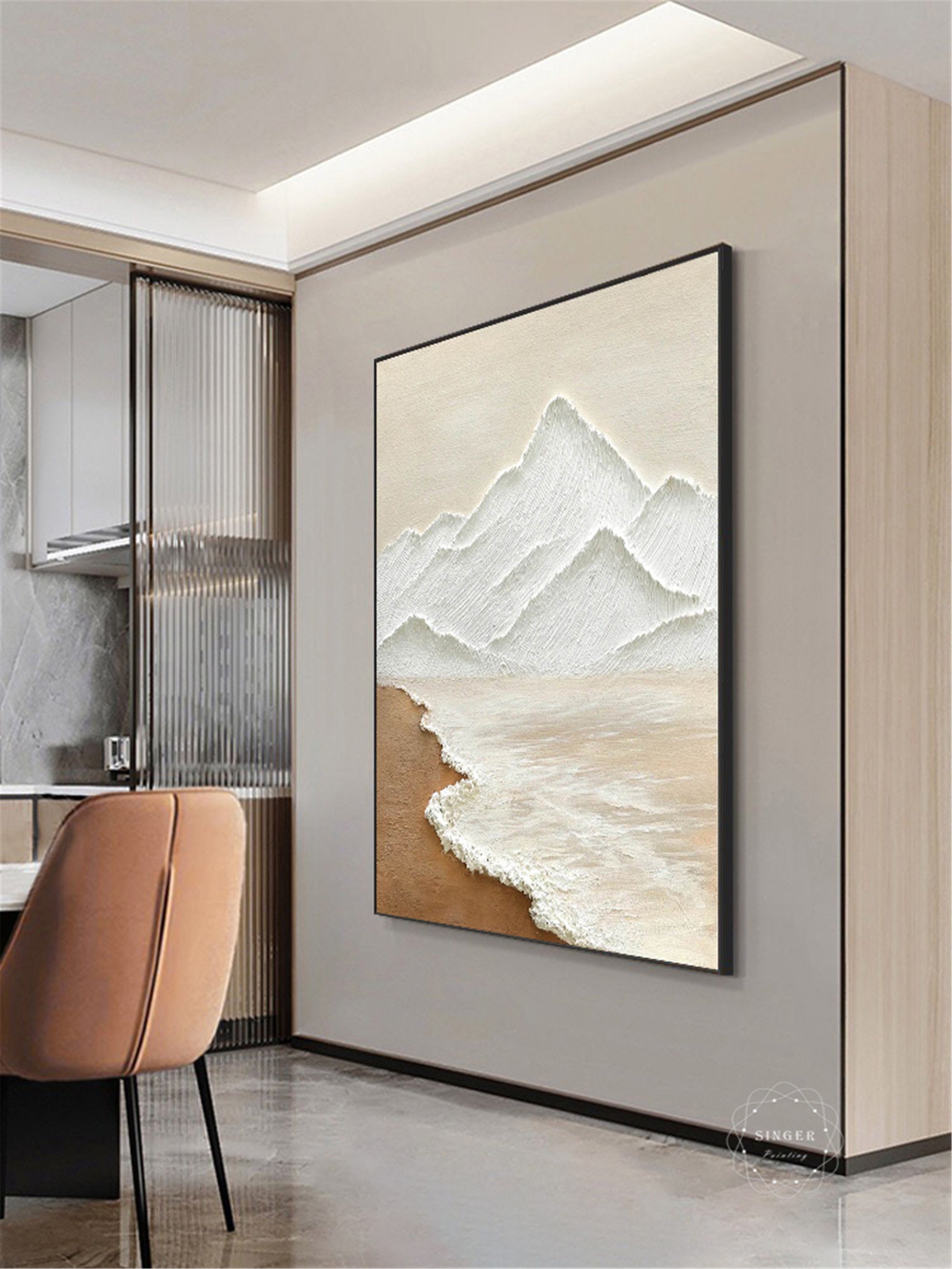 3DTextured Original abstract painting on canvas Large Ocean Wall Art Beach Painting personalized gift Earth Tone Wave wall Decor Living Room