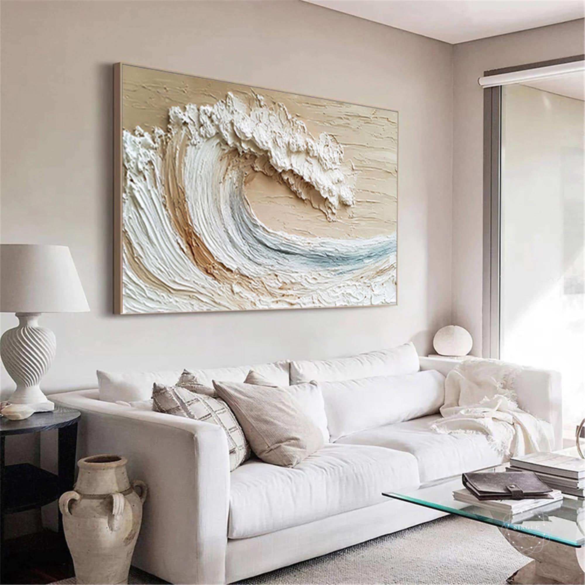 3DTextured Ocean Wall Art Original abstract painting on canvas Large Beach Painting personalized gift Earth Tone Wave wall Decor Living Room