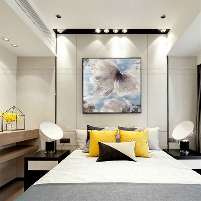 Abstract Flower painting canvas wall art pictures for living room bedroom home decor Original gray blue acrylic texture landscape decoration