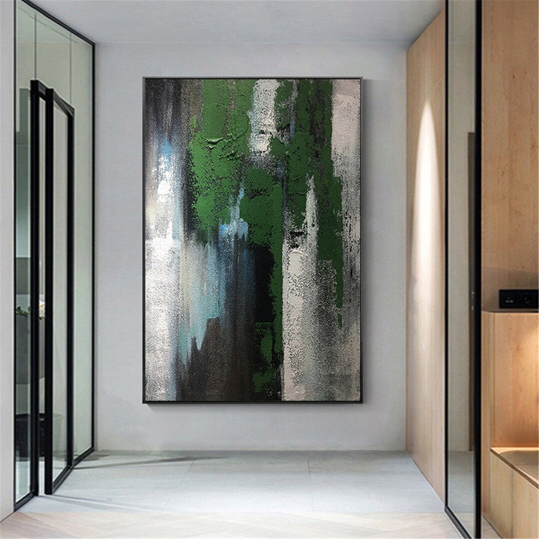 Green Art Abstract Painting on Canvas Wall Art Framed for Etsy