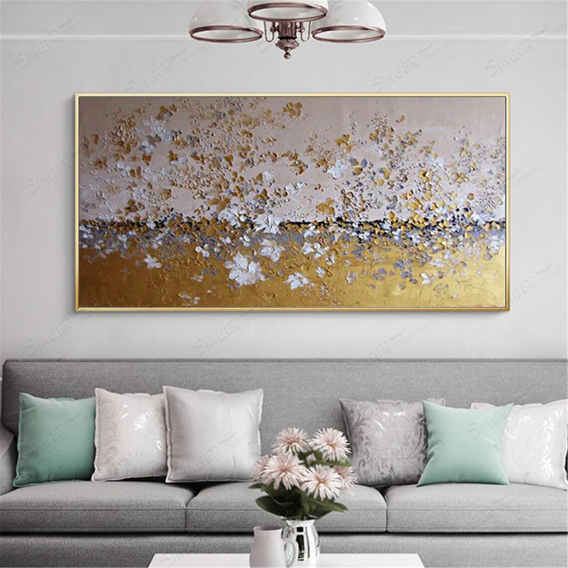 Gold art Abstract painting silver wall art pictures for living Etsy