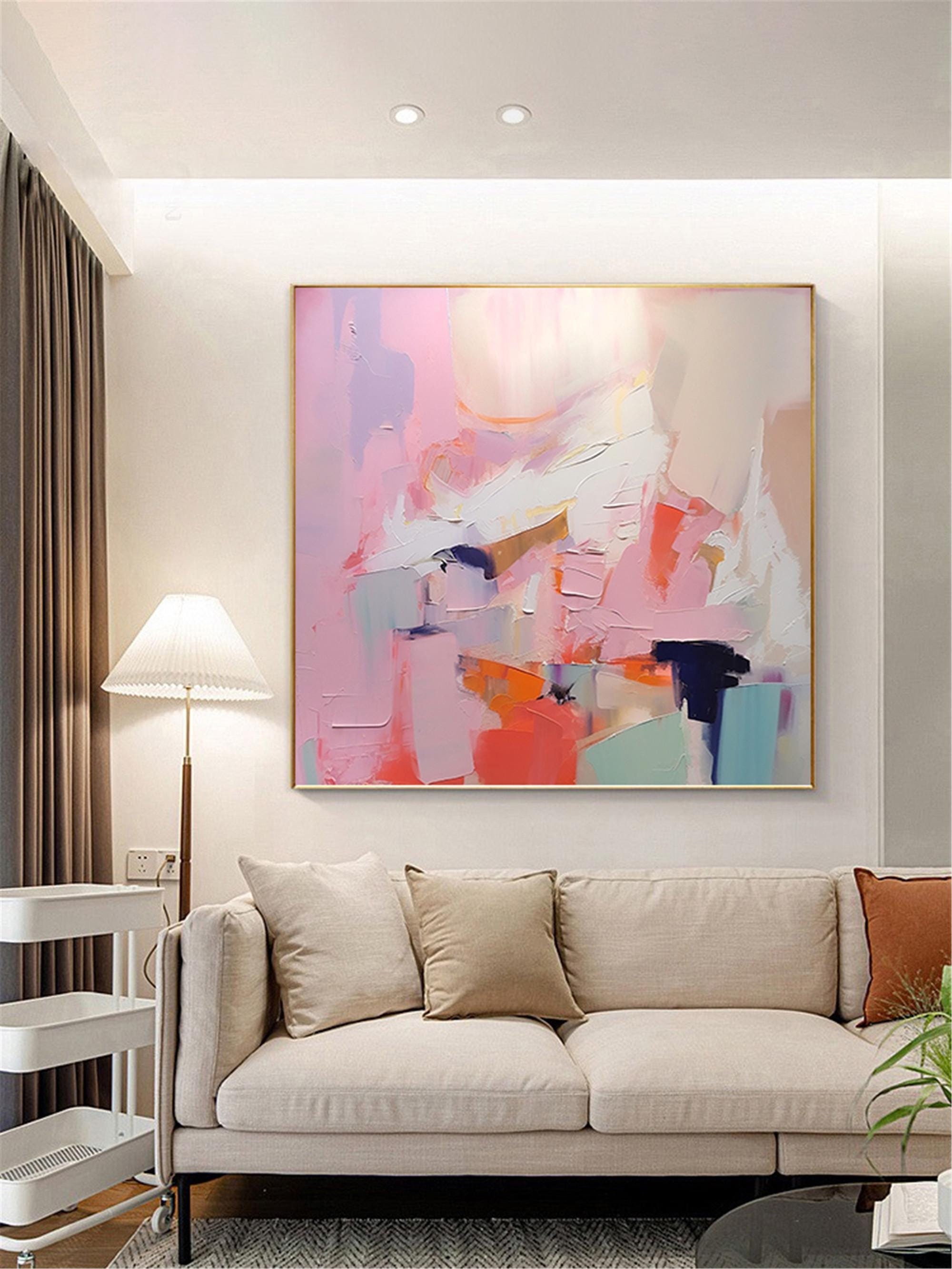 Minimalist Blue Abstract Textured Painting for Large Modern Living Room Art