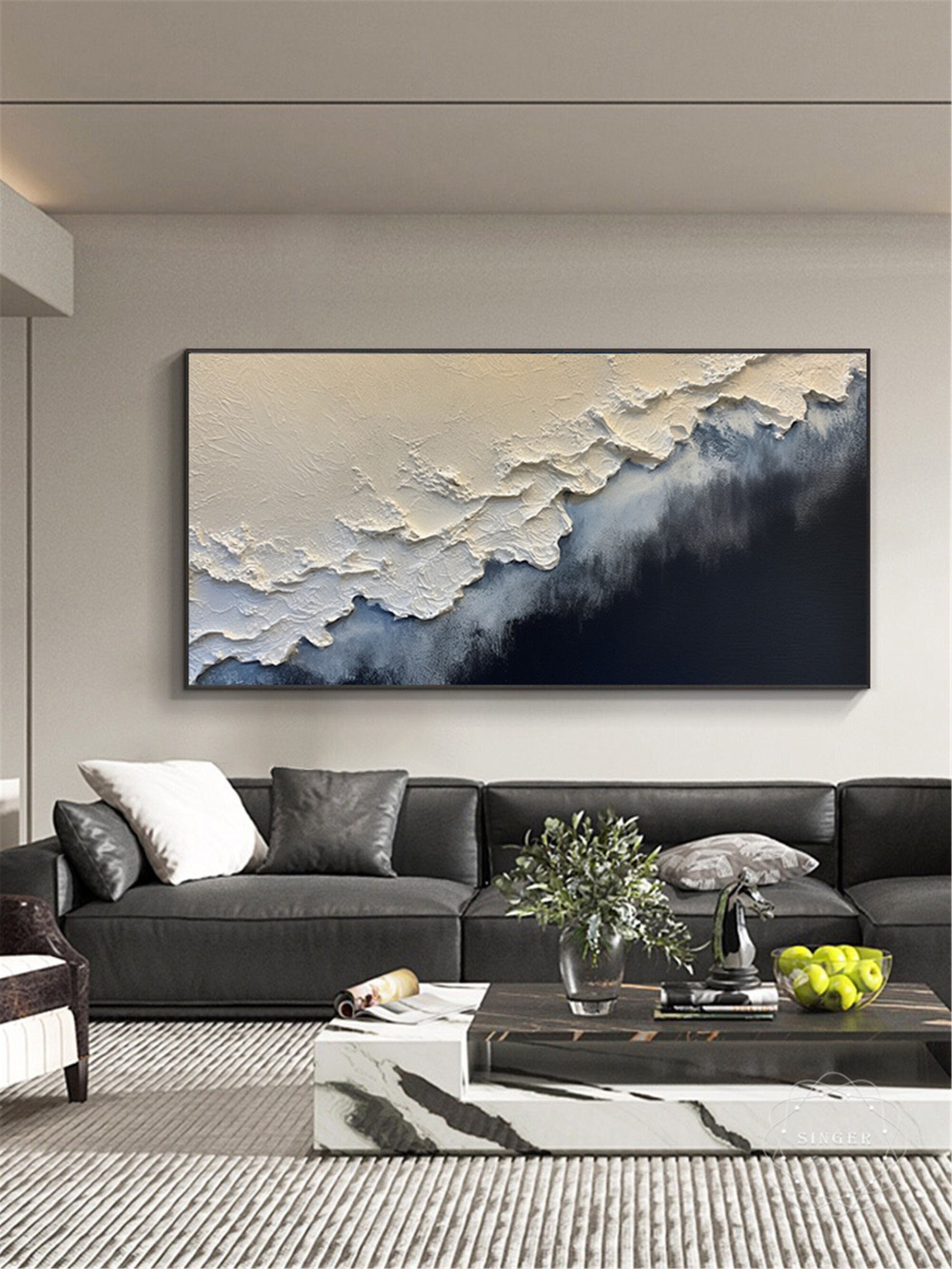Framed Abstract Texture Art for Minimalist Living Room Wall Decor