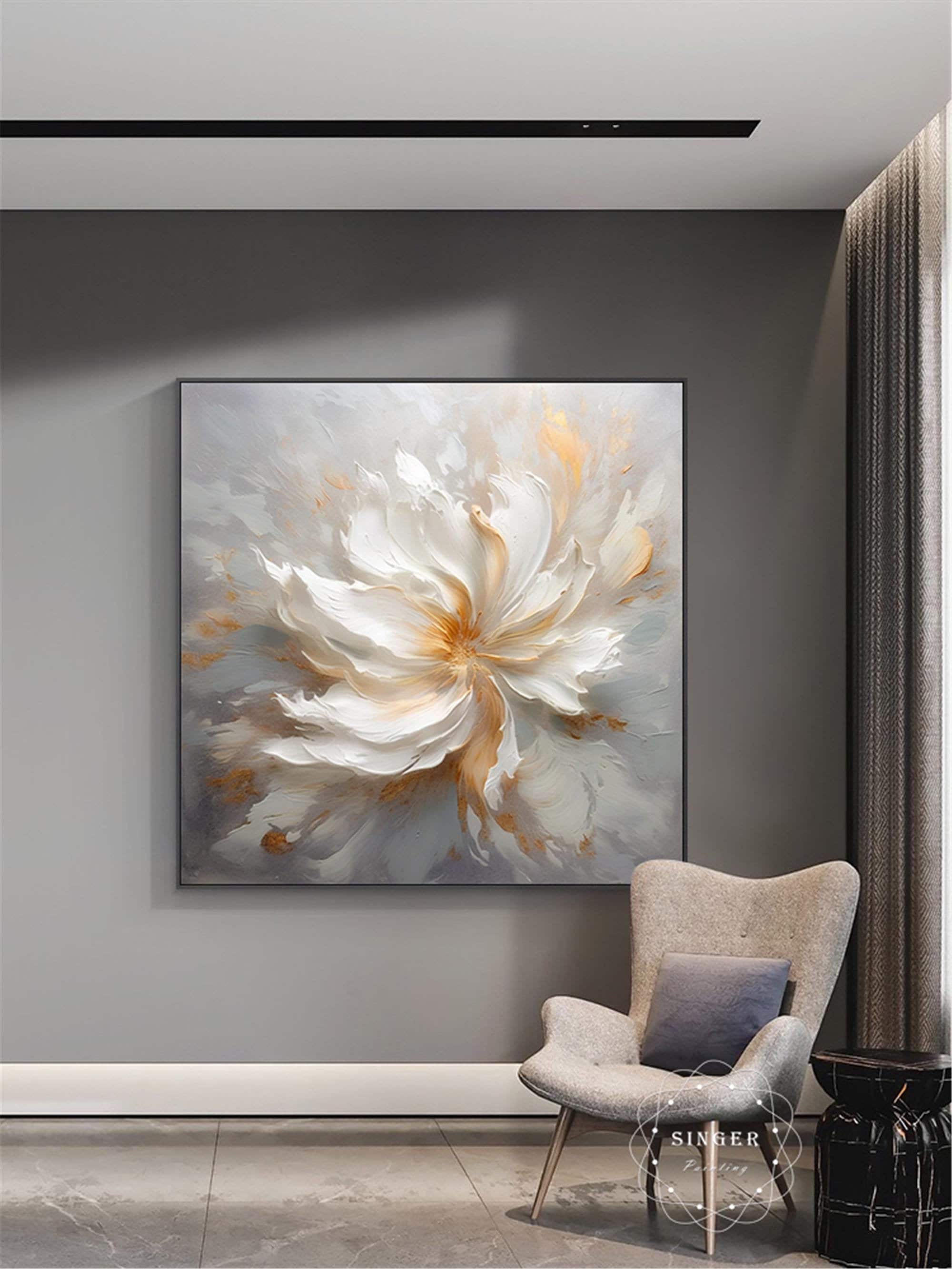 Flower Painting Textured Canvas Art Acrylic Design for Wall Decor