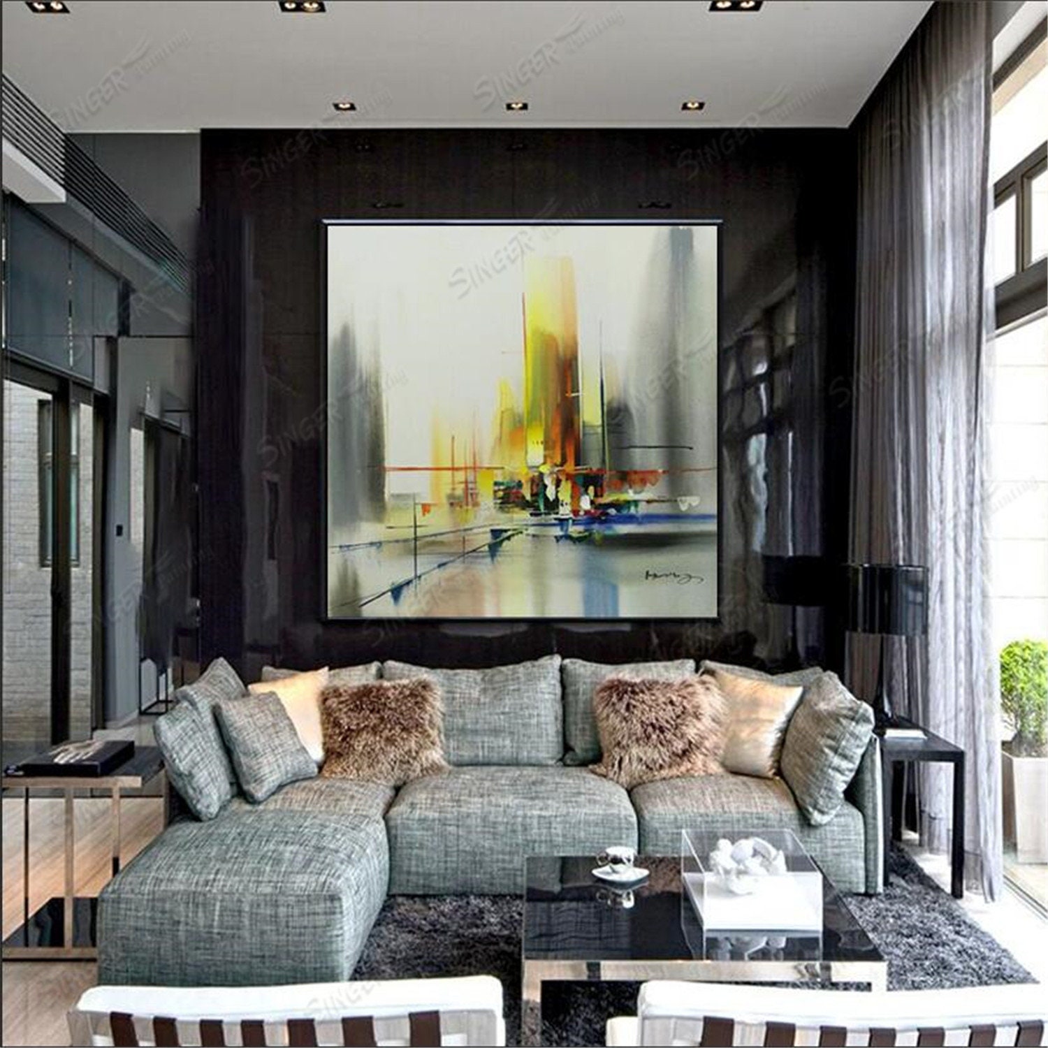 Pintura abstracta lienzo pared arte imagen para sala de estar | Etsy