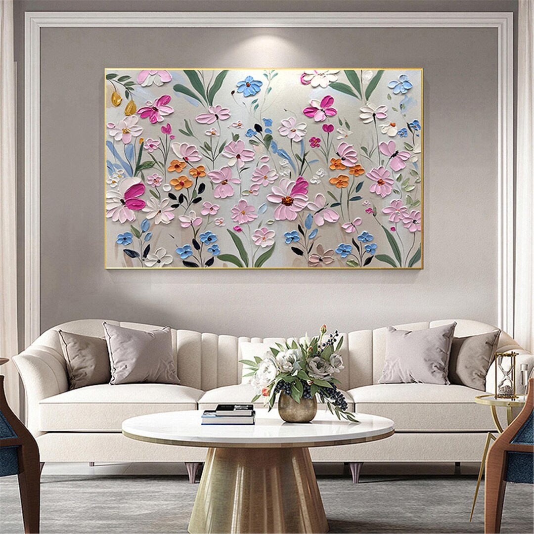 Textured Floral Oil Painting on Canvas, Abstract Pink Green Wall Art - Etsy