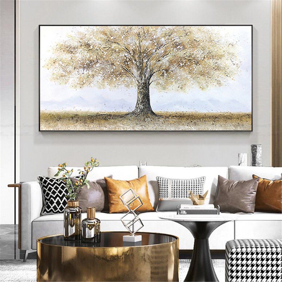 Gold tree abstract painting canvas wall art pictures for Etsy