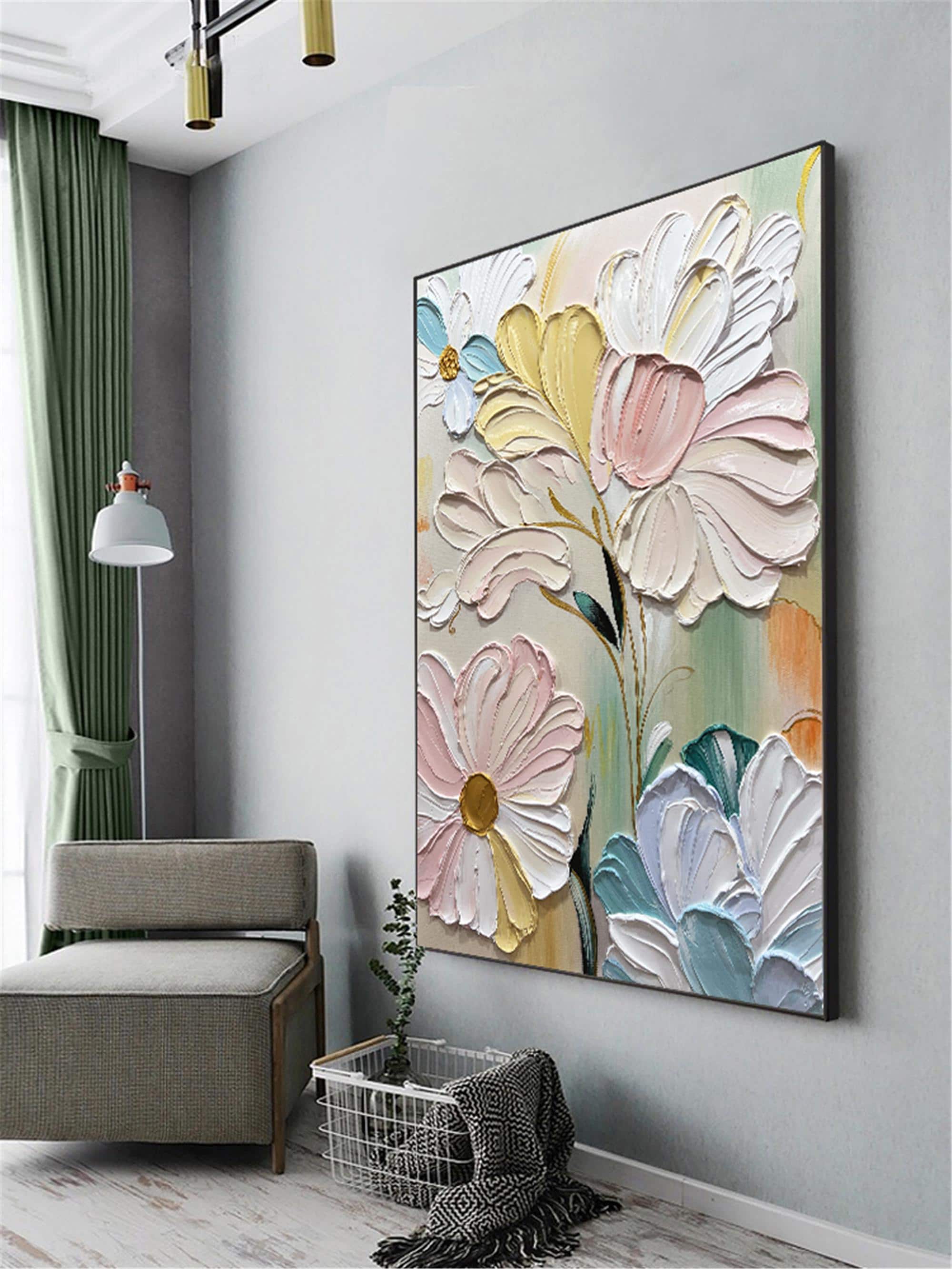 3D Floral Painting on Canvas,original acrylic painting,modern pink flowers wall Art for Living Room home decor wall decor textured Fancy Art