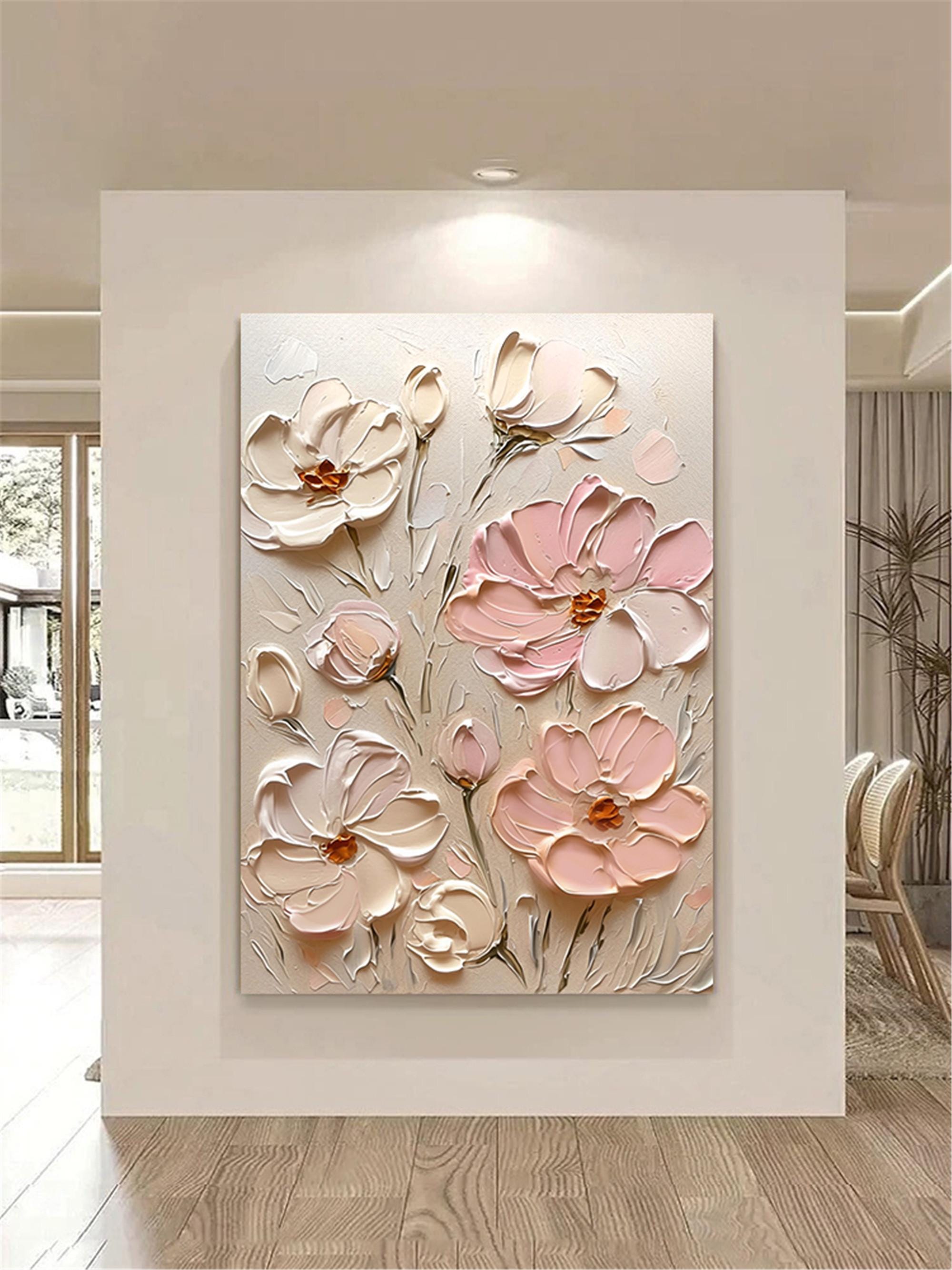 Original 3D Textured Wall Art Flower Painting on Canvas Custom Wall painting Modern pink Floral Living Room Fancy Art personalized gift,home
