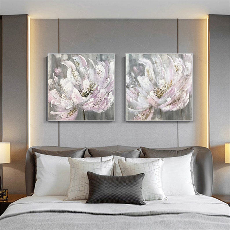 Framed pink gray acrylic Abstract painting canvas wall art Etsy