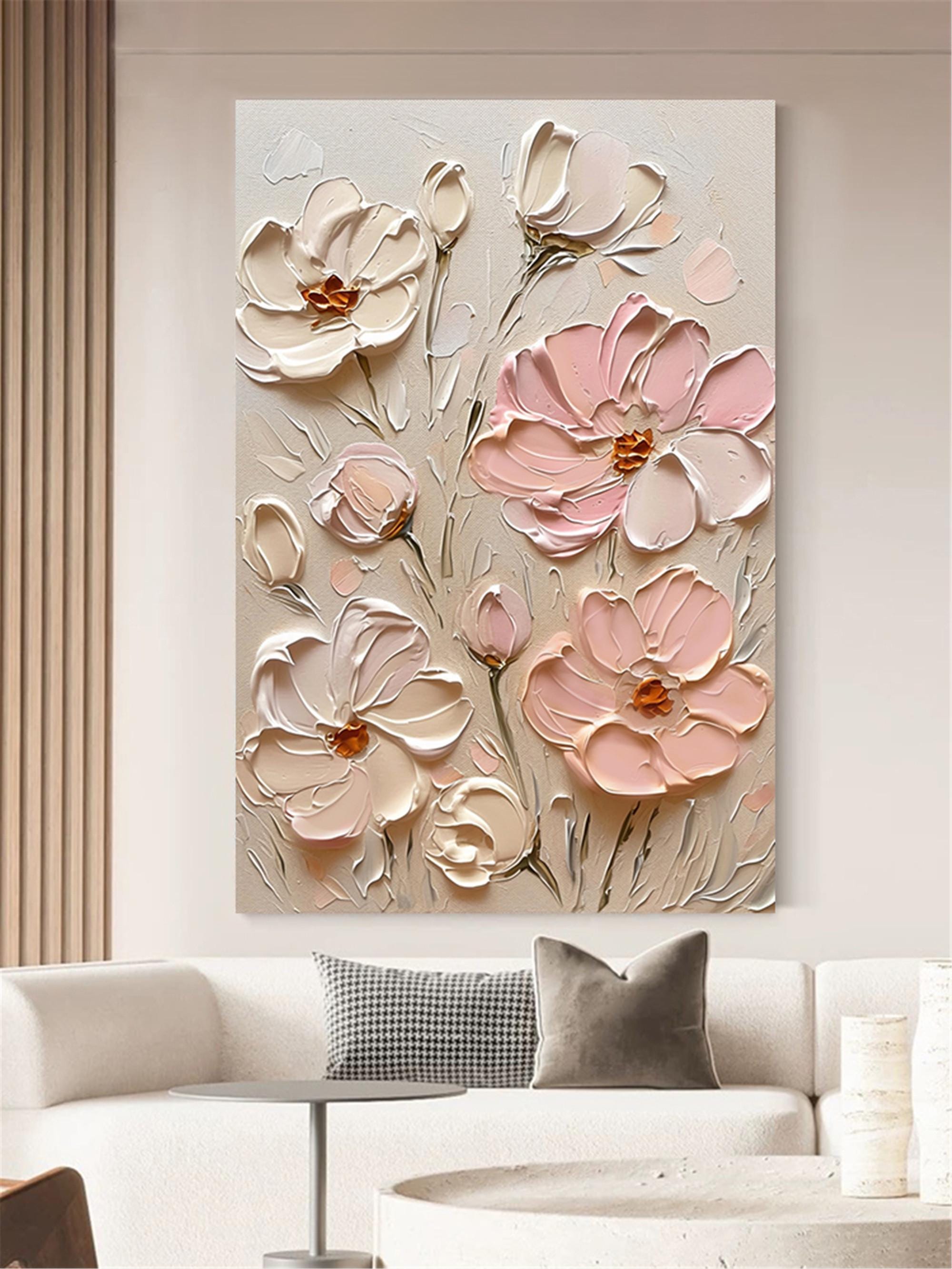 Original 3D Textured Wall Art Flower Painting on Canvas Custom Wall painting Modern pink Floral Living Room Fancy Art personalized gift,home