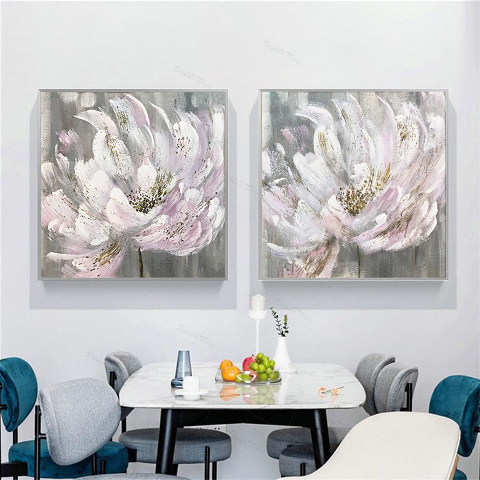 Framed pink gray acrylic Abstract painting canvas wall art Etsy