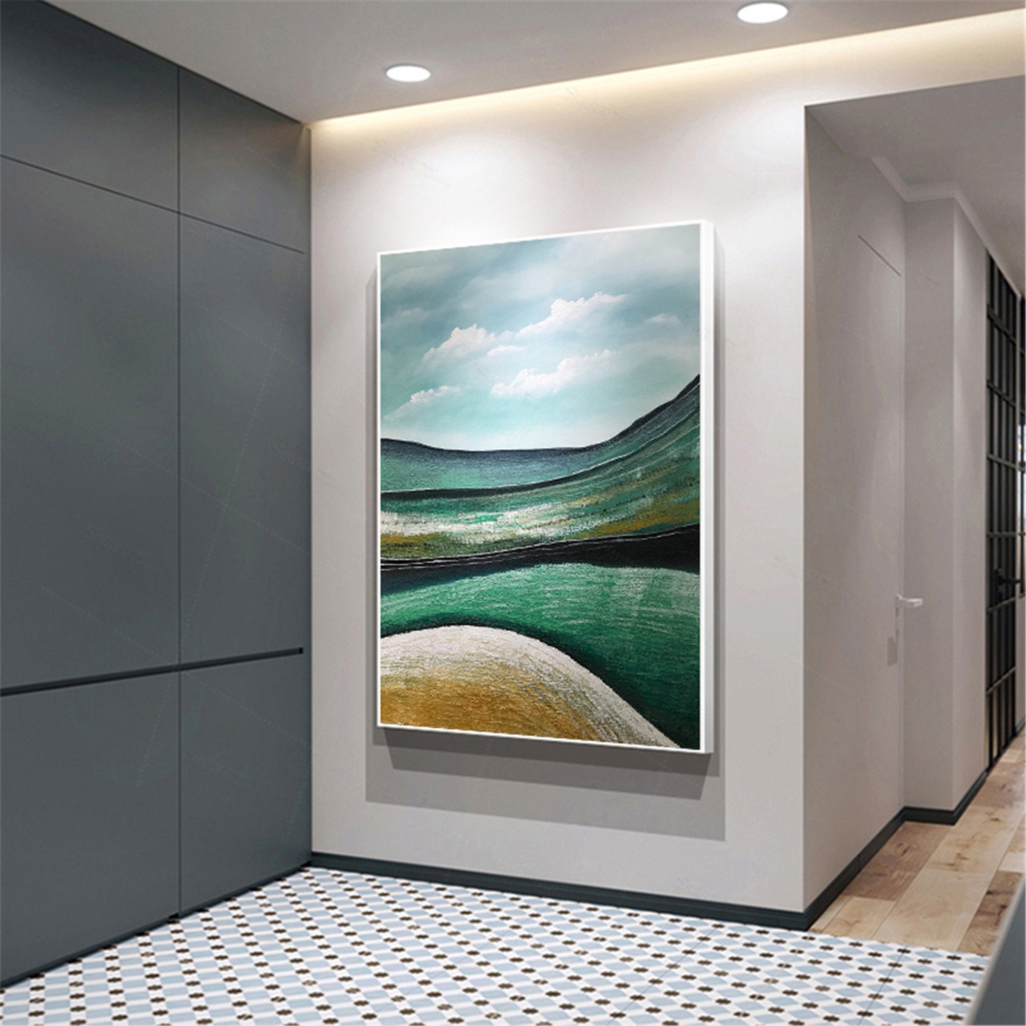 Green abstract painting framed Canvas wall art wall decor for Etsy