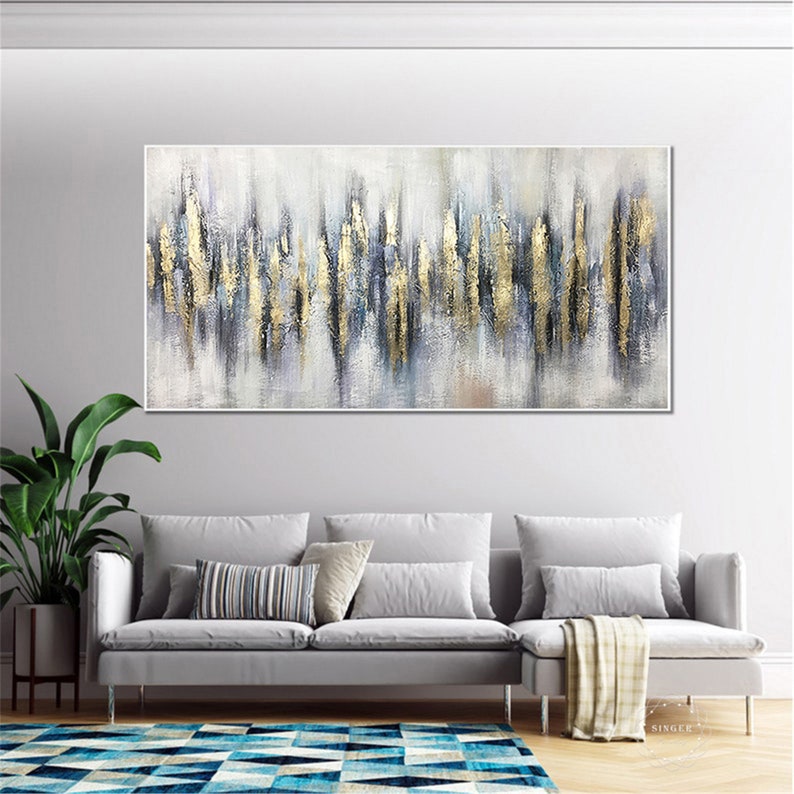 Gold Leaf Wall Art Abstract Painting on Canvas Wall Framed for Etsy