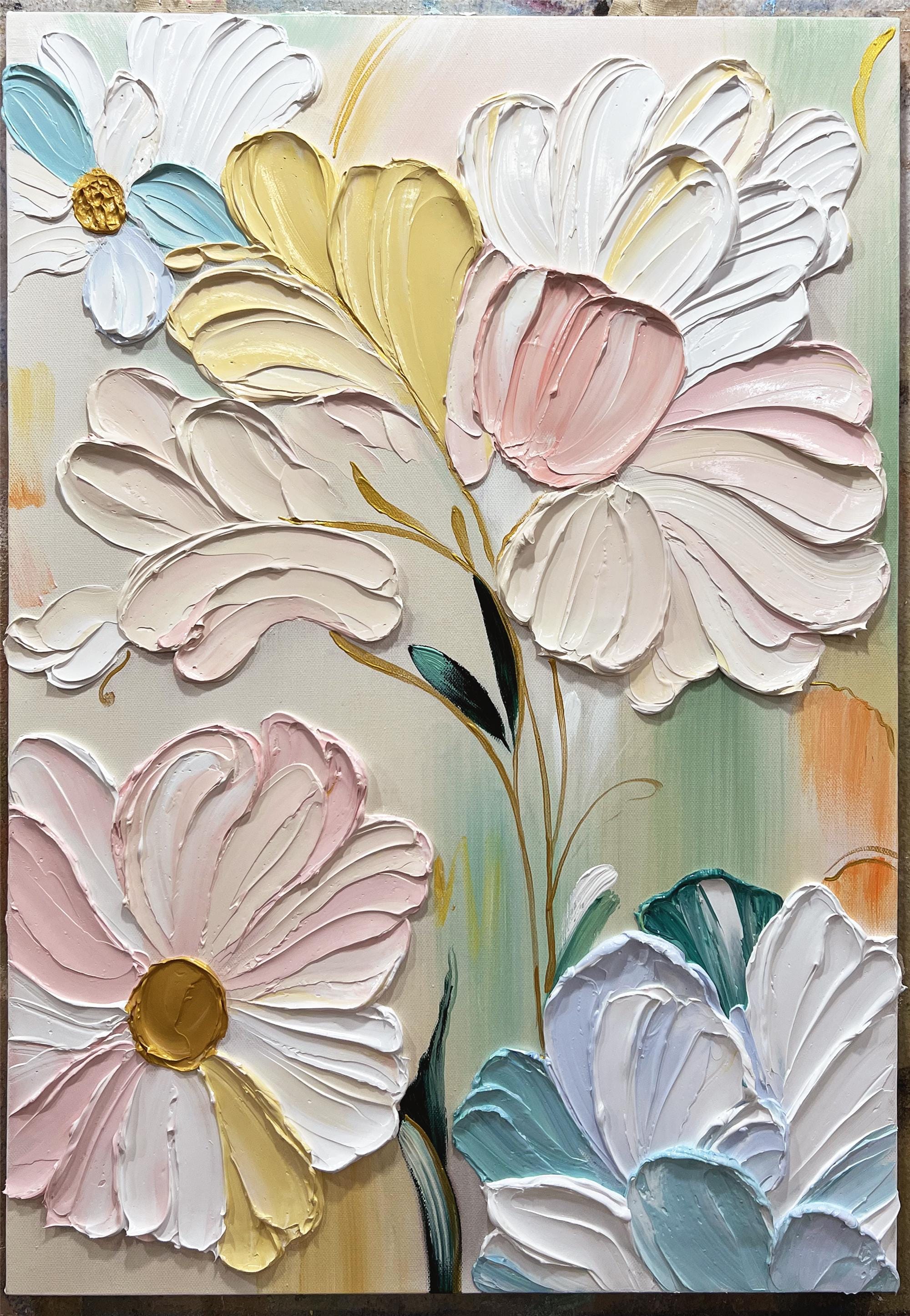 3D Floral Painting on Canvas,original acrylic painting,modern pink flowers wall Art for Living Room home decor wall decor textured Fancy Art