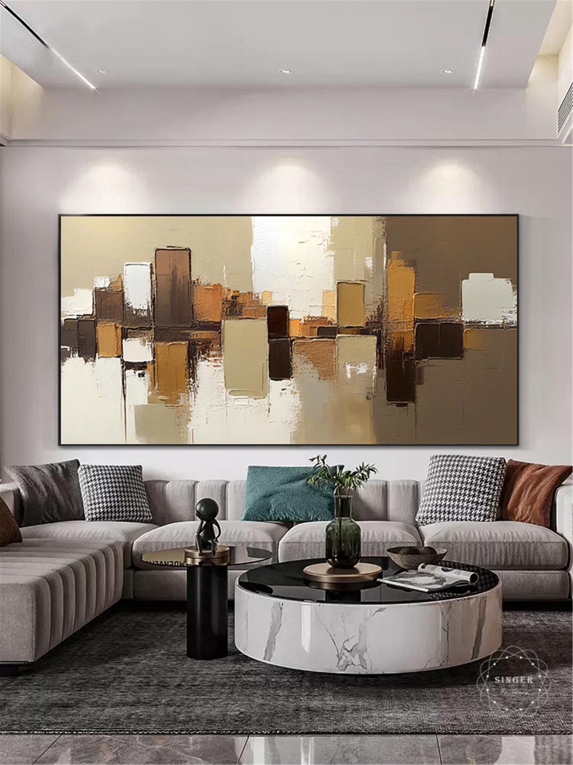 Large Abstract Painting 3D Texture Canvas Framed Modern Minimalist Art