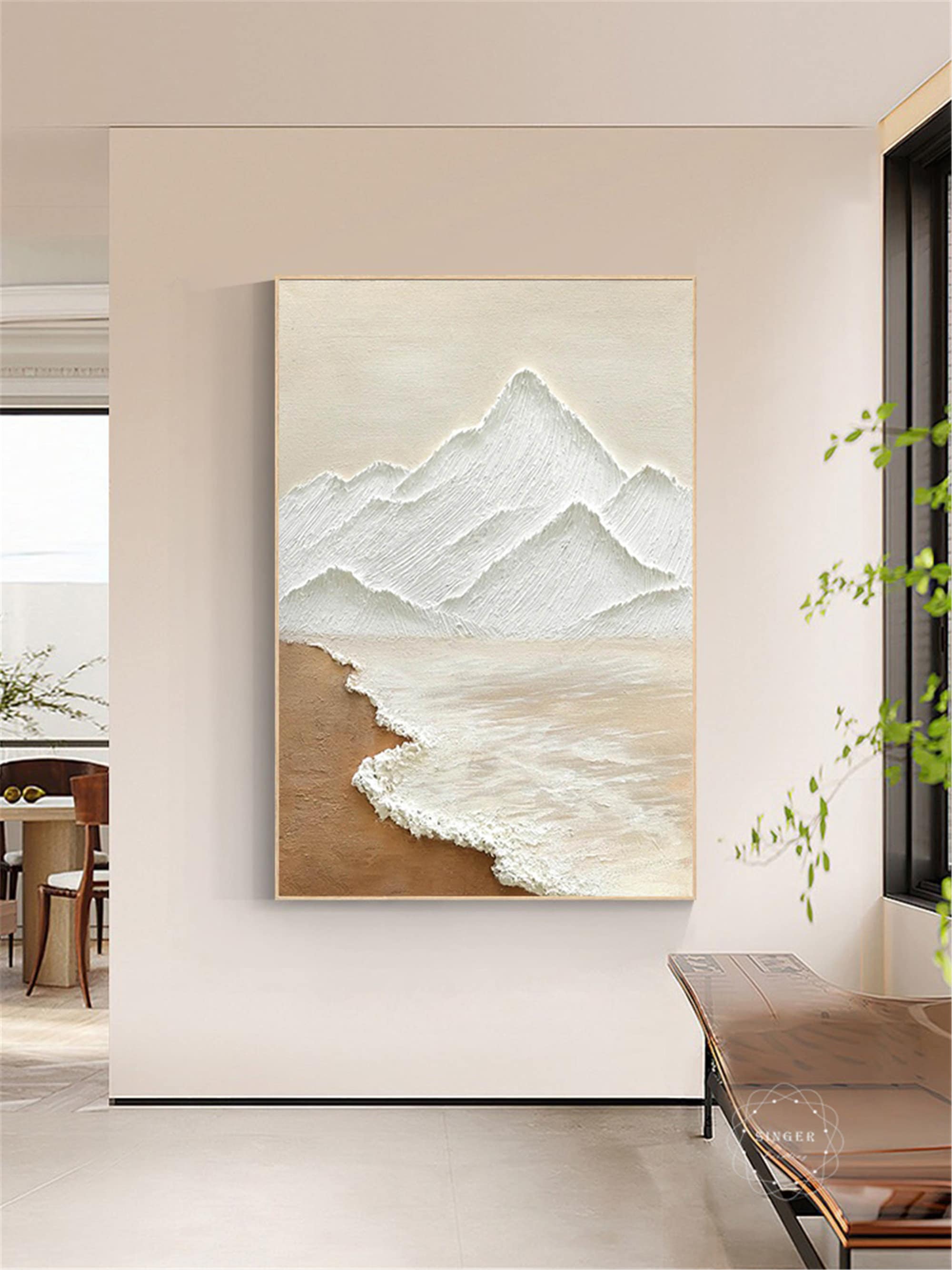 3DTextured Original abstract painting on canvas Large Ocean Wall Art Beach Painting personalized gift Earth Tone Wave wall Decor Living Room