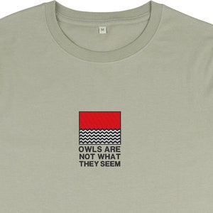 Embroidered Twin Peaks Organic T-shirt, OWLS are not what they SEEM, Sustainable Clothing