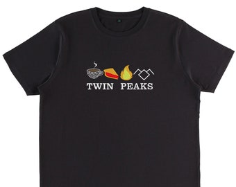 Embroidered Twin Peaks Organic T-shirt, David Lynch Graphic Tee, Sustainable Clothing