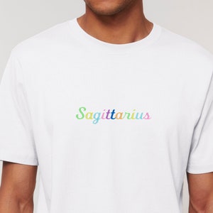 Embroidered Sagittarius Organic Cotton T-Shirt | Astrology Graphic Tee | Zodiac Sign Apparel