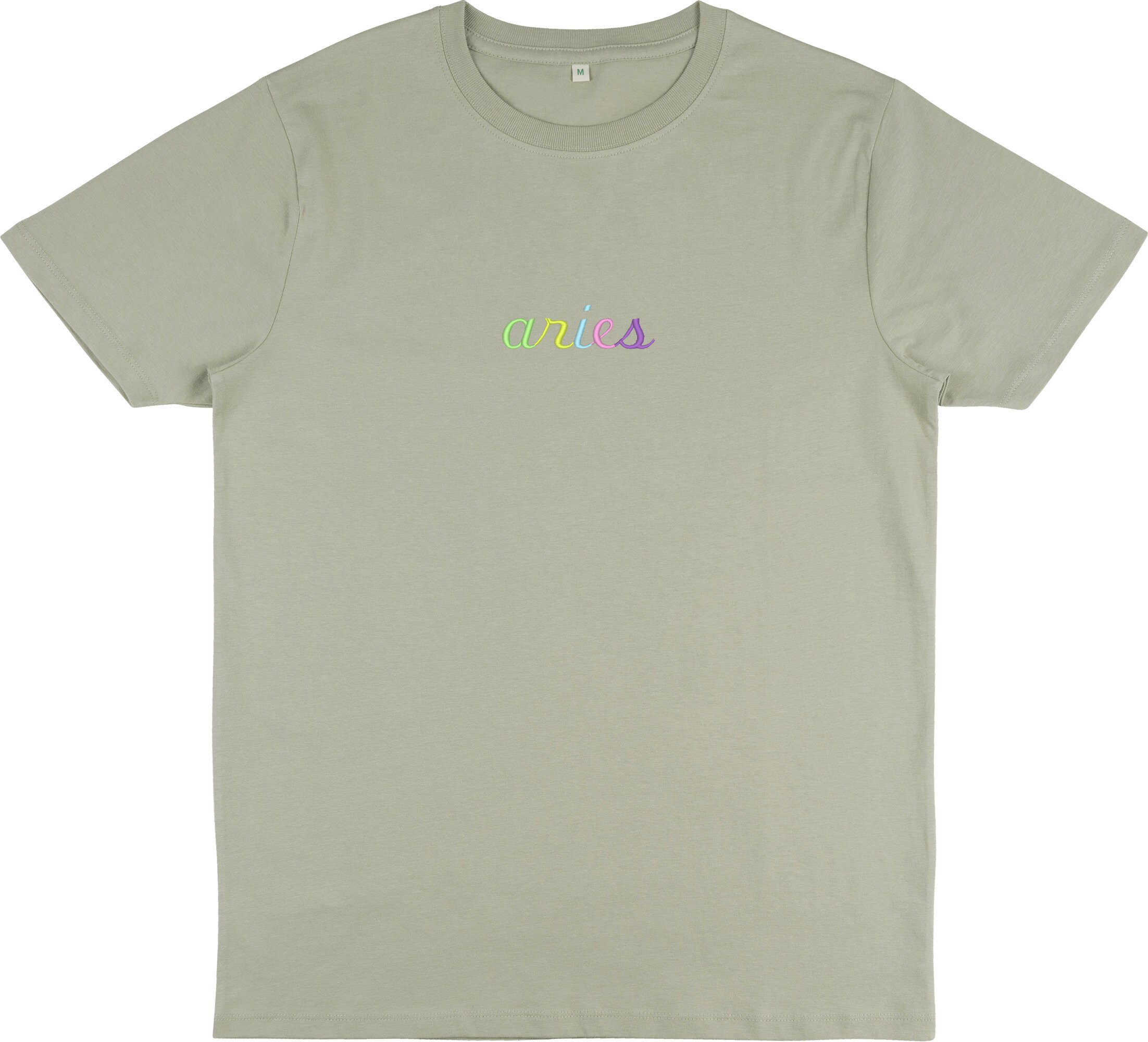 ★ARIES★ United Colors Embroidered Short Sleeve T-Shirt Whi Aries Embroidered T-shirt, Aries Shirt, Zodiac Shirt