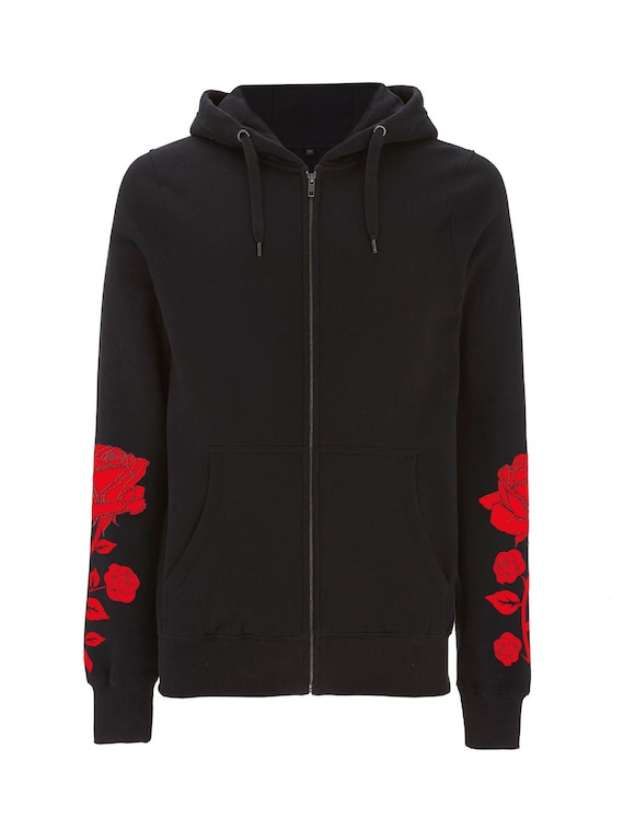 Roses Black Cotton Zip-hoodie - Roses on Sleeves - Etsy