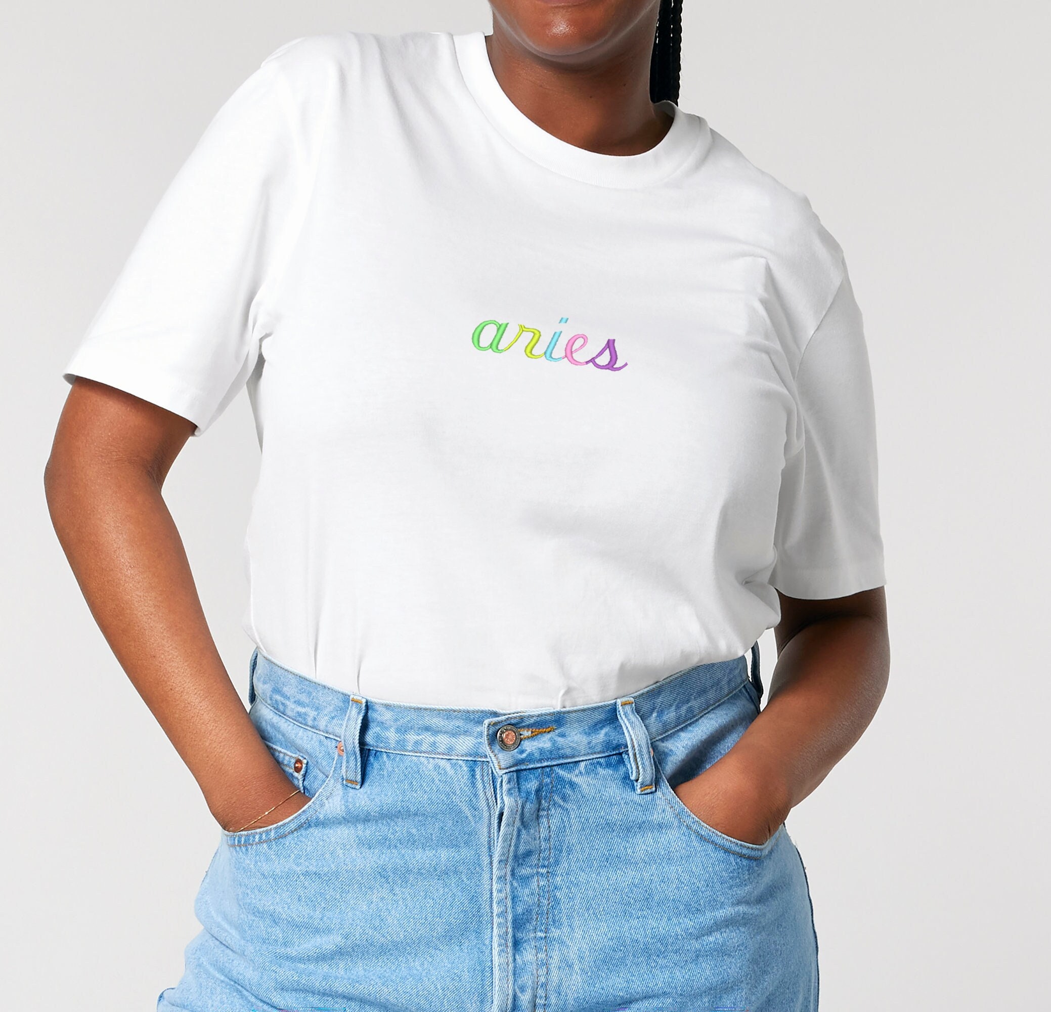 ★ARIES★ United Colors Embroidered Short Sleeve T-Shirt Whi Aries Top United Colours of Aries Embroidered T-Shirt
