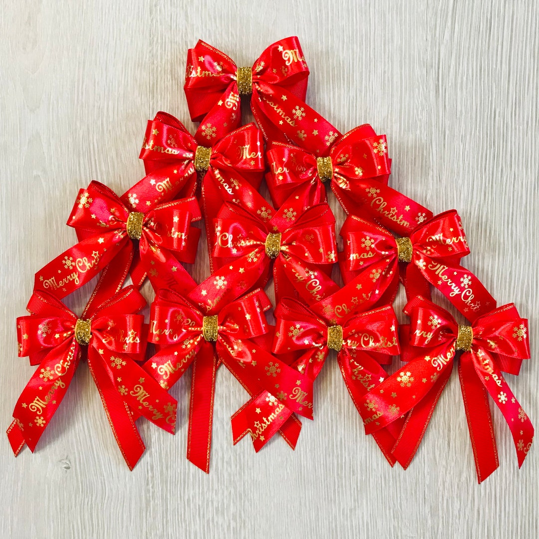 Red Bows Christmas Tree Decor White Bows Holiday Decor Etsy