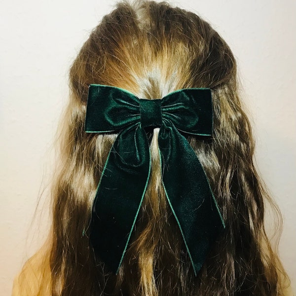 Noeud pour cheveux en velours vert Noeud pour cheveux en velours bordeaux Noeud longue queue en velours violet Barrette à cheveux en velours blanc Barrette à cheveux longue noire Noeuds de Noël