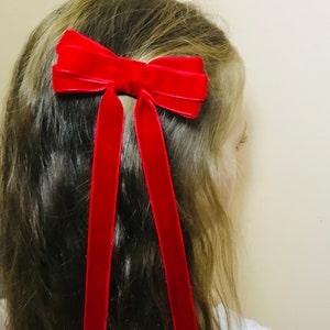 Laço de veludo Laço de cabelo de veludo vermelho Laço de veludo longo Grampo de cabelo de veludo vermelho Grampo de cabelo de arco longo Laço vermelho Grampo de cabelo vermelho