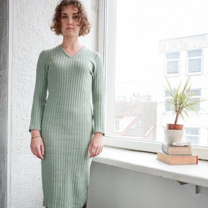 Vintage Mint Green Glitter Thread Long Sleeved Knit Dress