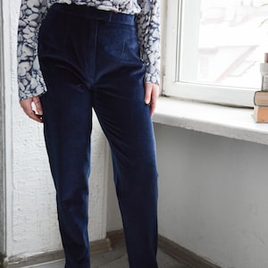 Vintage Marineblaue Samt Hose