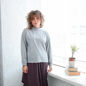 Vintage Grey Cotton High Collar Top