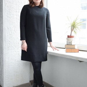 Vintage 70&#39;s Black Classic Mini Long Sleeved Wool Dress
