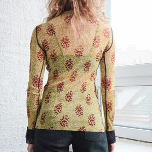 Jean Paul Gaultier Mesh Indian Woodblock Print Mohair Trim Top