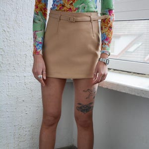 Vintage Beige Mini Belted Skirt