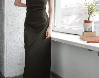 Vintage Khaki Evening Style Maxi Dress