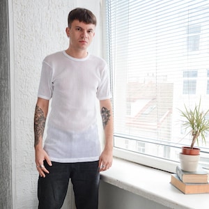 Top vintage unisex in cotone a rete bianca