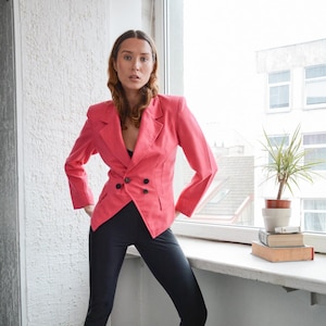 Vintage Pink Wool Double Breasted Blazer Jacket