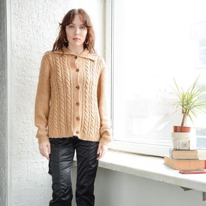 Vintage Bohemian Beige Wool Blend Cardigan