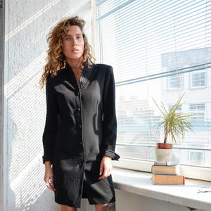 Vintage 70&#39;s Black Wool Mini Long Sleeved Dress