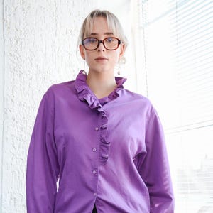Vintage 70&#39;s Purple Frill Trim Cotton Shirt