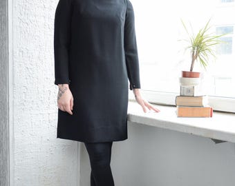 Vintage 70's Black Classic Mini Long Sleeved Wool Dress