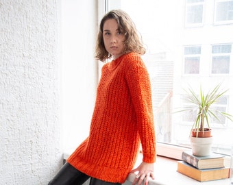 Vintage Orange Ribbed Knitted Jumper