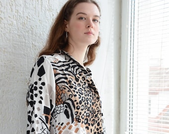 Chemisier vintage en viscose à imprimé animalier