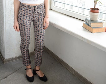 Pantaloni vintage in tweed slim fit dritti multicolor