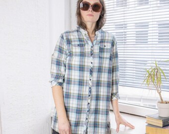 Vintage Green Cotton Checked Tunic