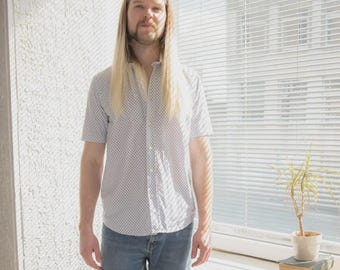 Vintage Classic White Patterned Short Sleeved Shirt