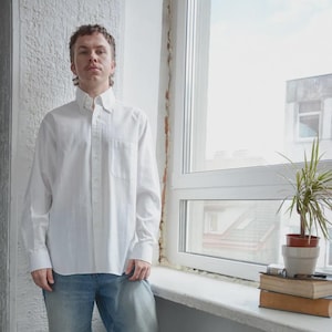 Vintage White Classic Textured Cotton Shirt